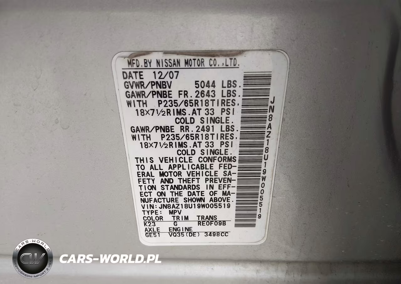 2009 Nissan Murano Sl VIN:JN8AZ18U19W005519 - 9