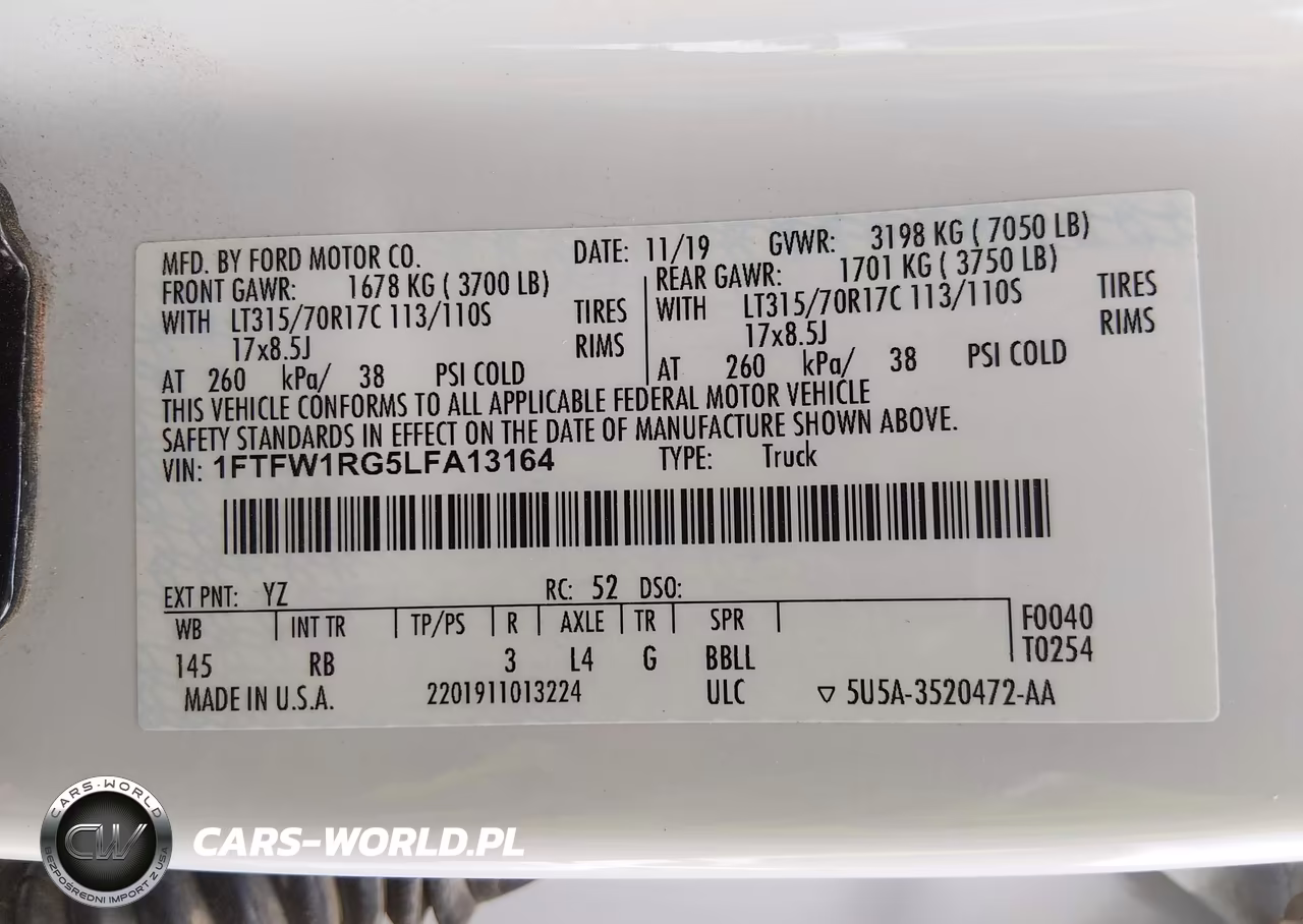 2020 Ford F-150 Raptor VIN:1FTFW1RG5LFA13164 - 9