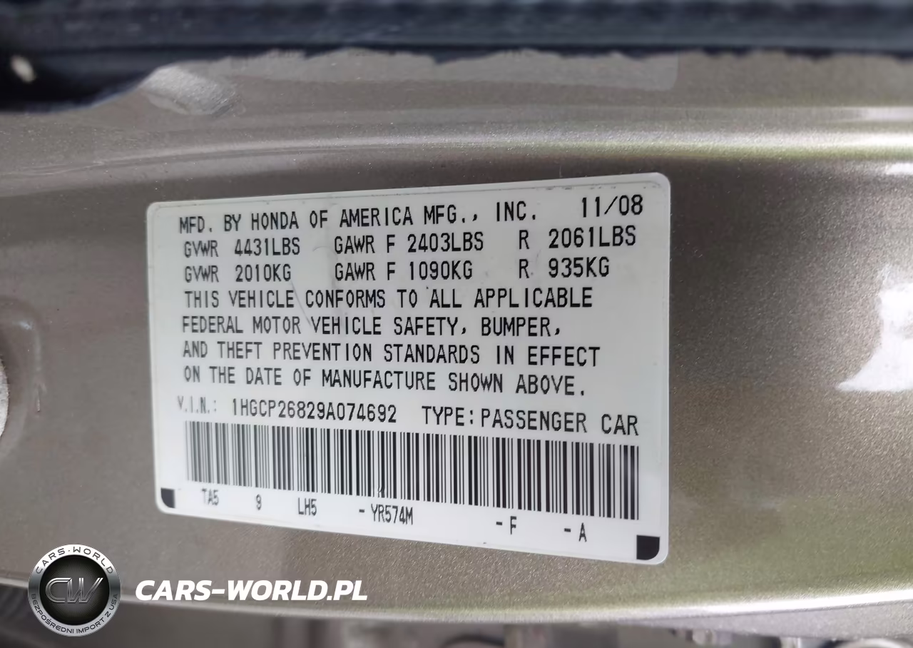 2009 Honda Accord 2.4 Ex-L VIN:1HGCP26829A074692 - 9