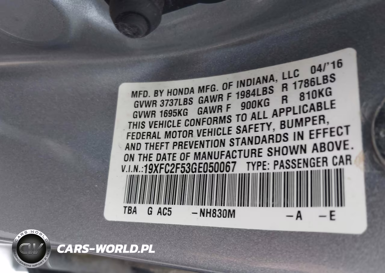 2016 Honda Civic Lx VIN:19XFC2F53GE050067 - 9