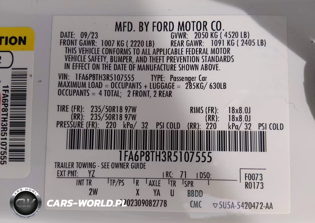 2024 Ford Mustang Ecoboost Fastback VIN:1FA6P8TH3R5107555 - 9