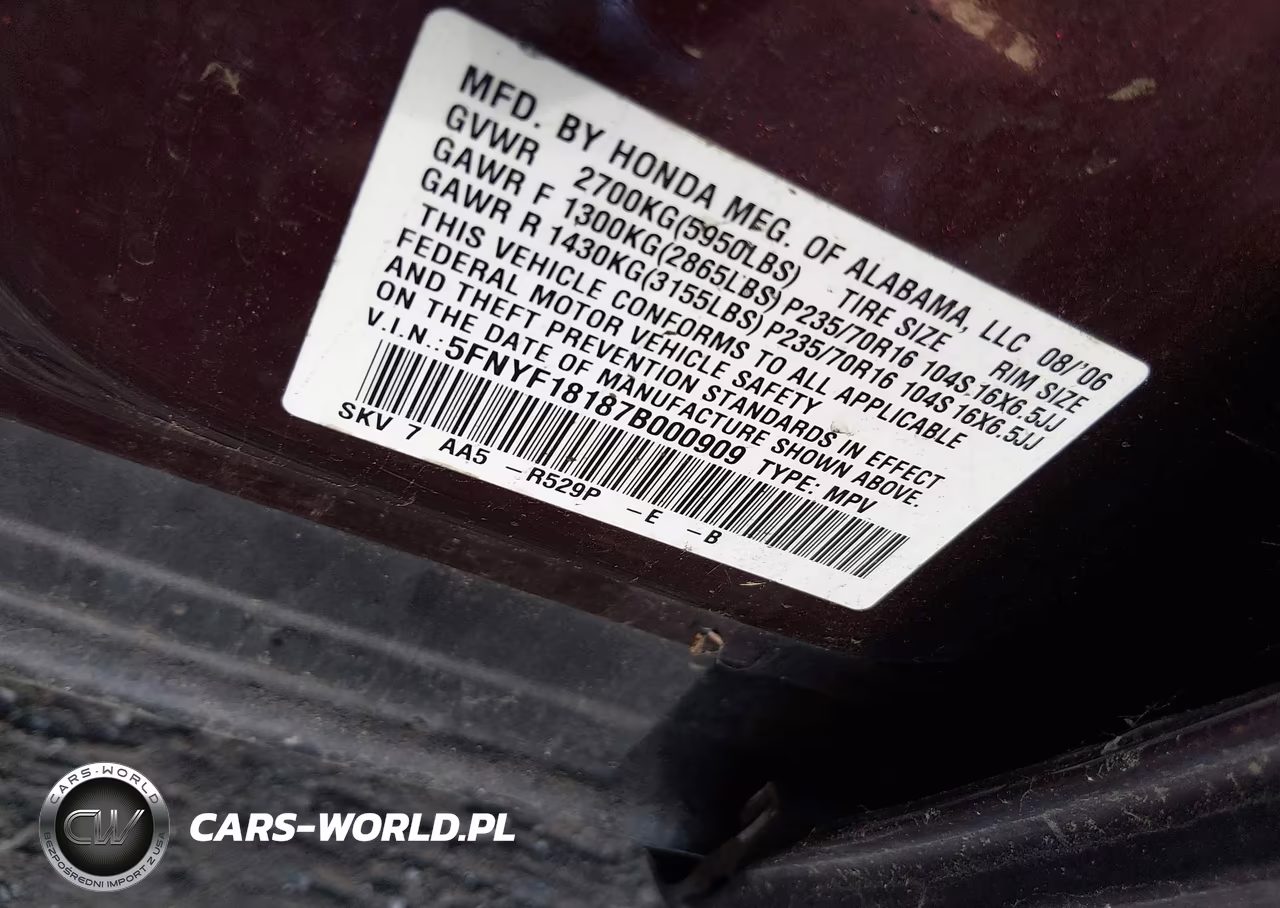 2007 Honda Pilot Lx VIN:5FNYF18187B000909 - 9