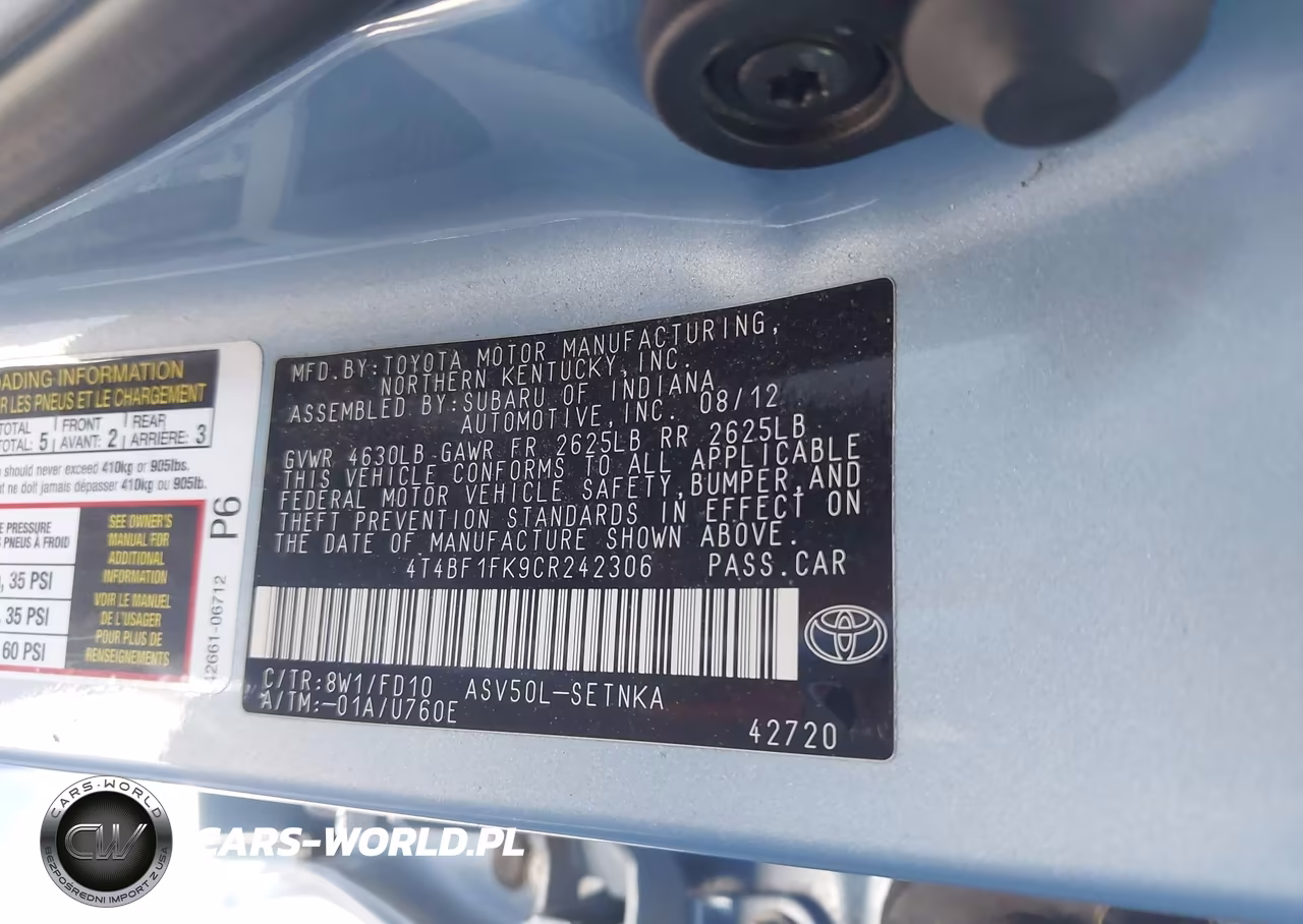 2012 Toyota Camry Le VIN:4T4BF1FK9CR242306 - 9
