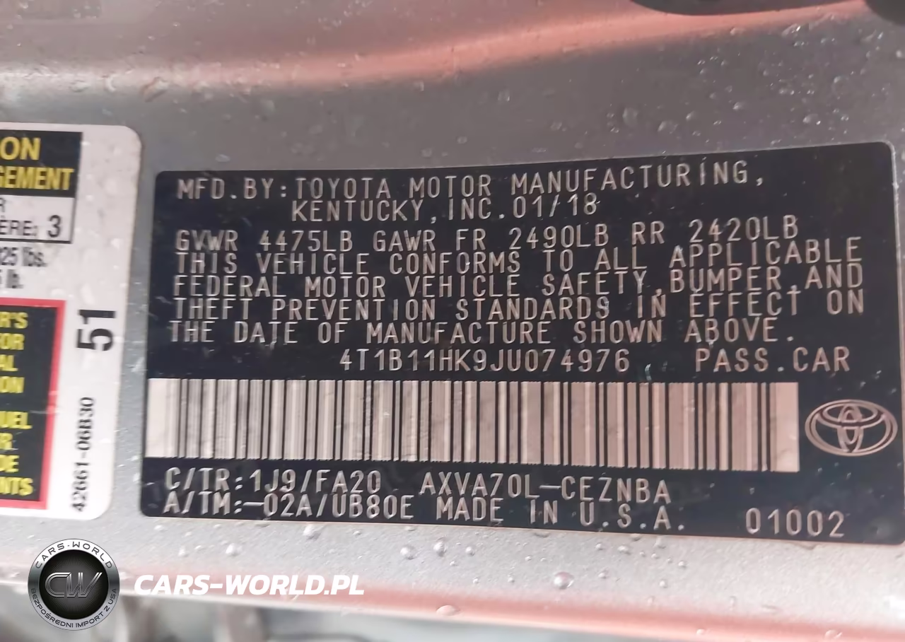 2018 Toyota Camry Le VIN:4T1B11HK9JU074976 - 9