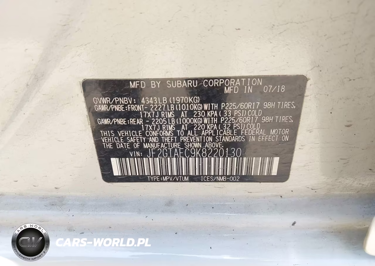 2019 Subaru Crosstrek 2.0I Premium VIN:JF2GTAEC9K8220130 - 9