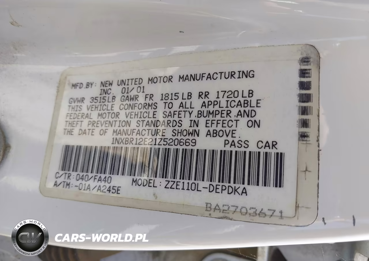 2001 Toyota Corolla Le VIN:1NXBR12E21Z520669 - 9