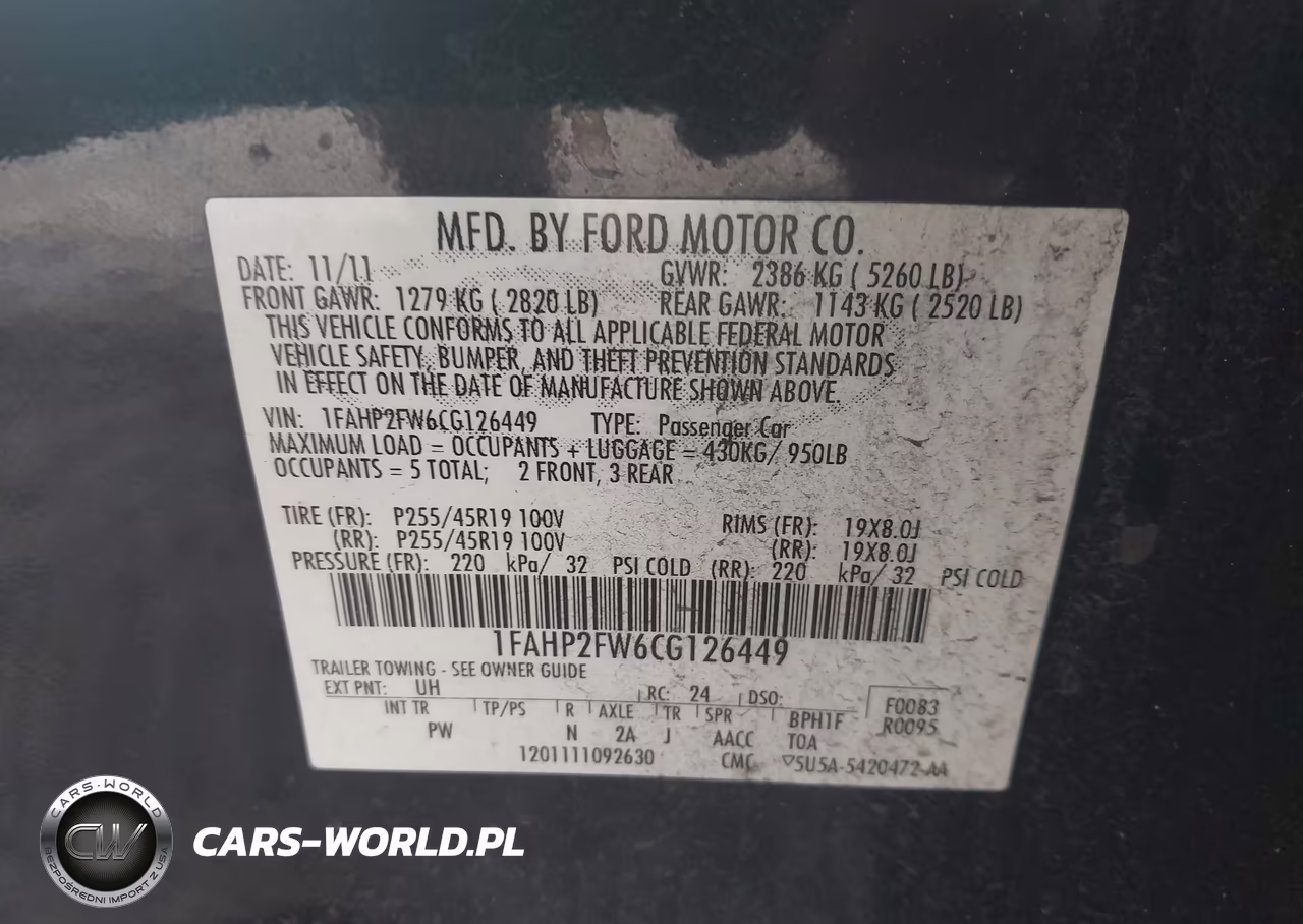 2012 Ford Taurus Limited VIN:1FAHP2FW6CG126449 - 9