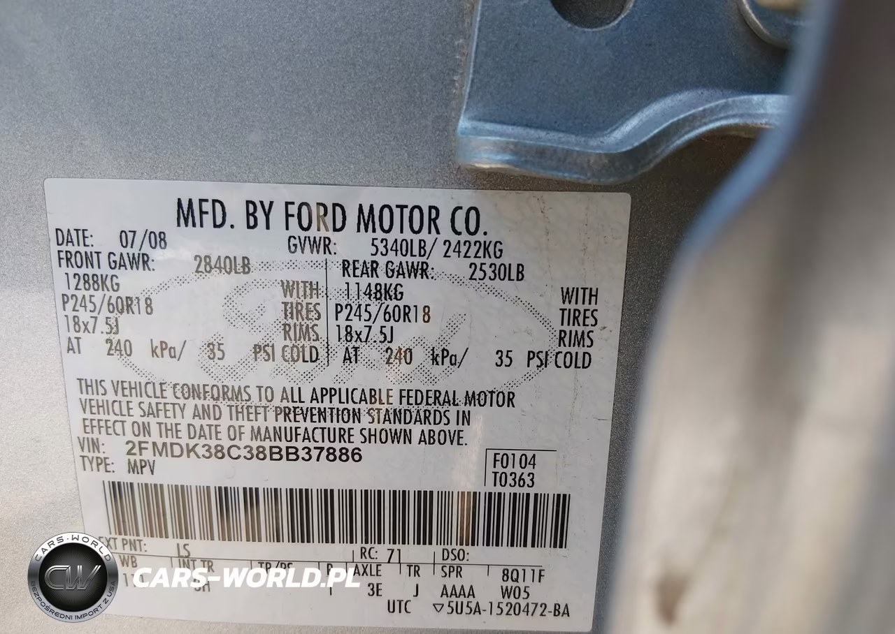 2008 Ford Edge Sel VIN:2FMDK38C38BB37886 - 9