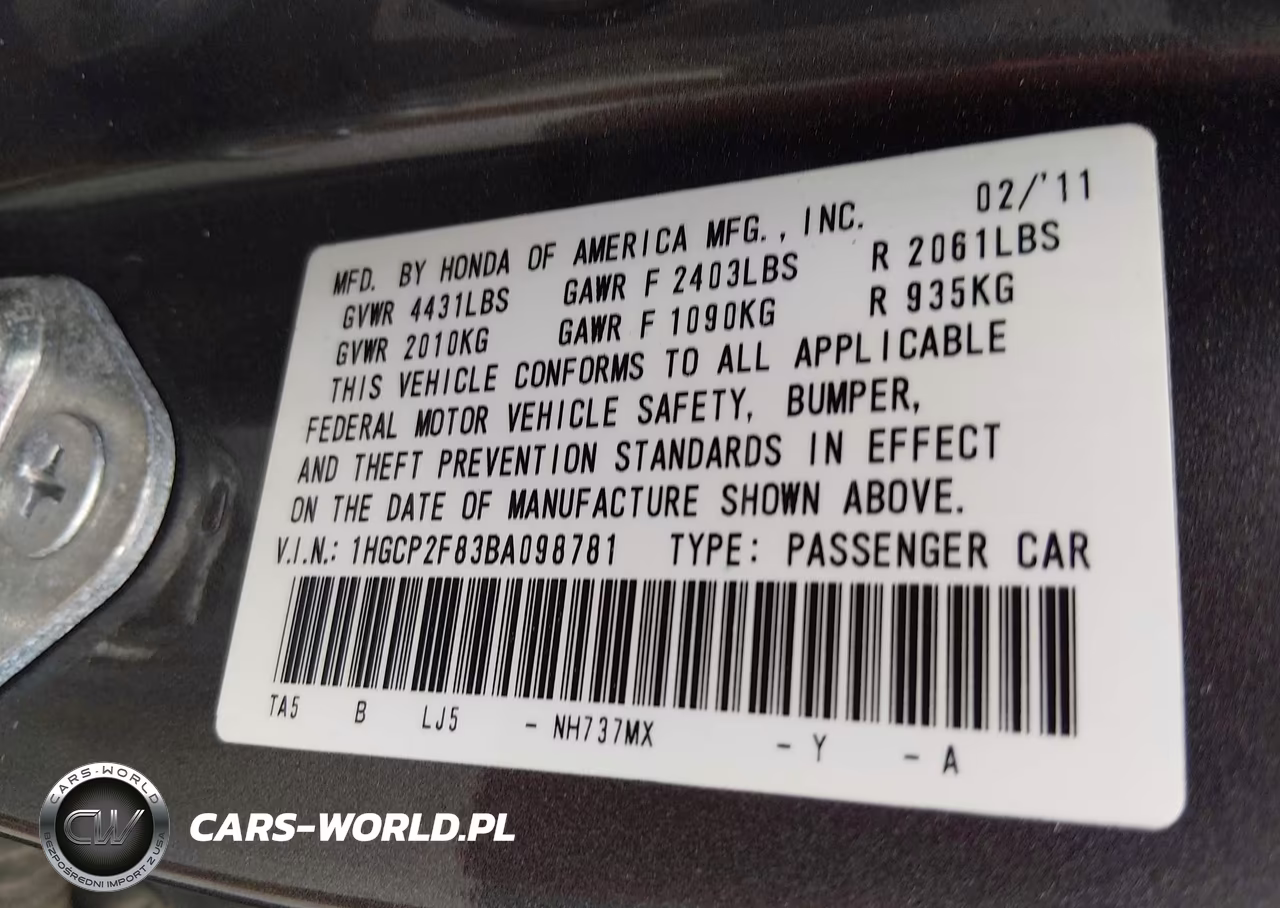 2011 Honda Accord 2.4 Ex-L VIN:1HGCP2F83BA098781 - 9