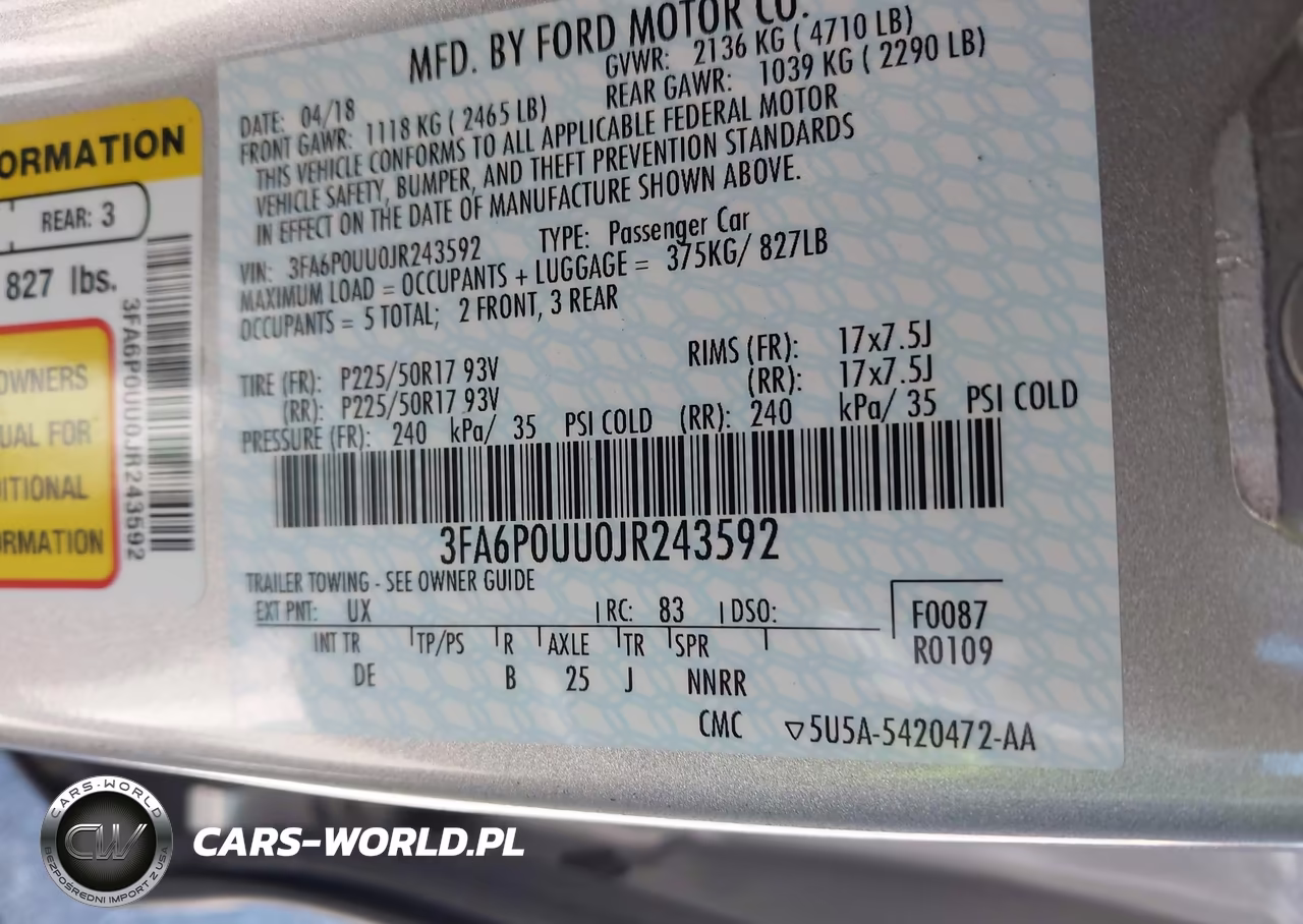 2018 Ford Fusion Hybrid S VIN:3FA6P0UU0JR243592 - 9