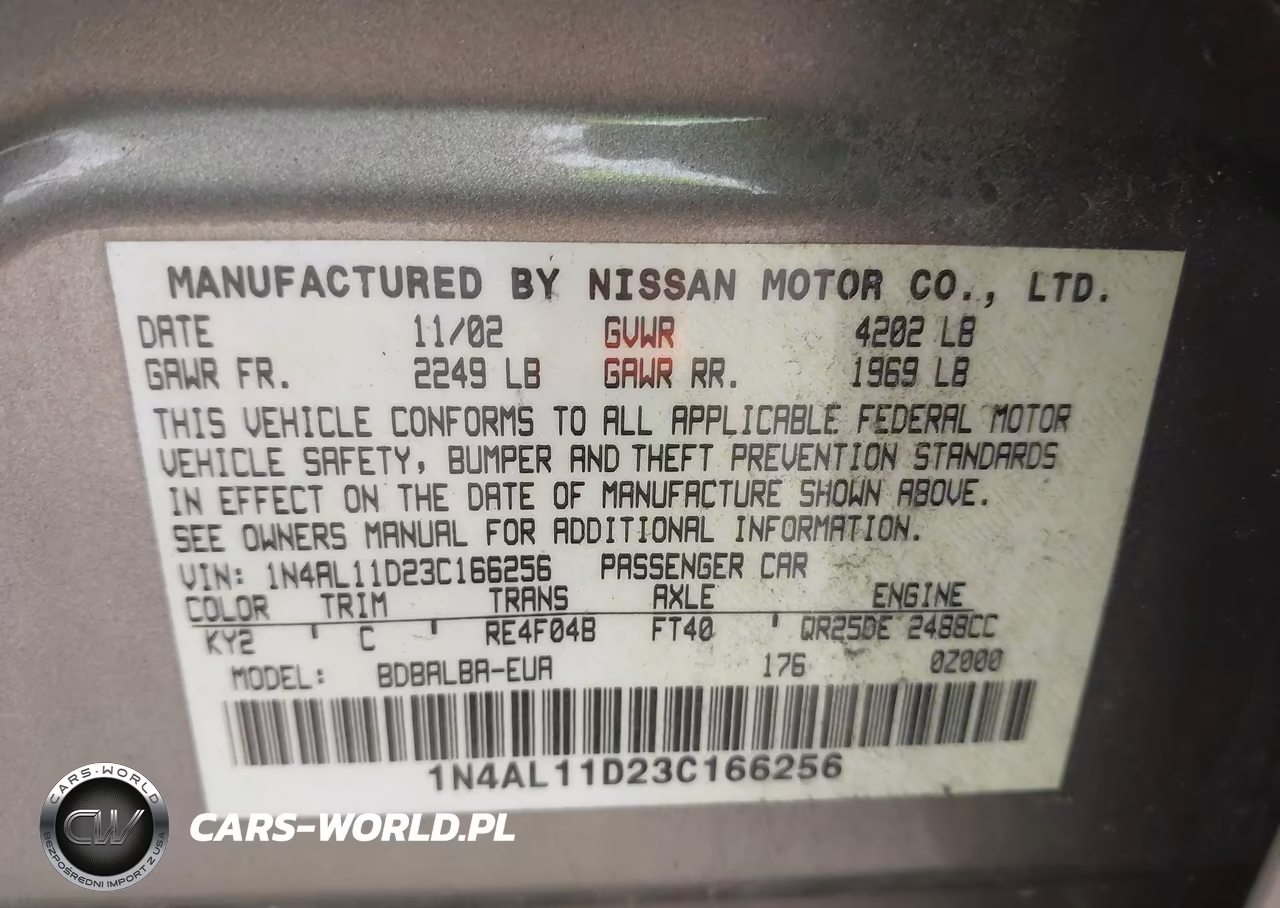 2003 Nissan Altima 2.5 Sl VIN:1N4AL11D23C166256 - 9