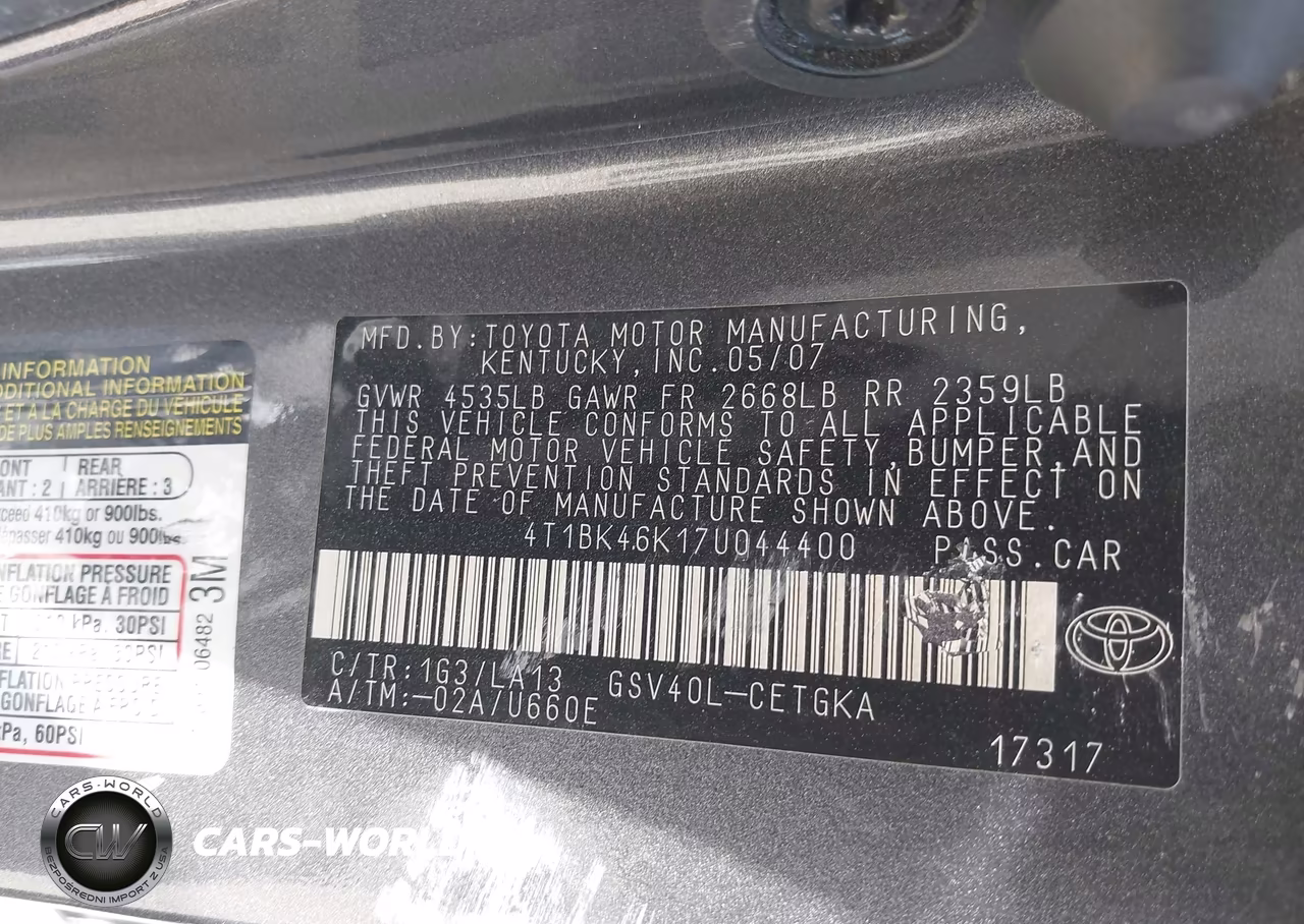 2007 Toyota Camry Xle V6 VIN:4T1BK46K17U044400 - 9