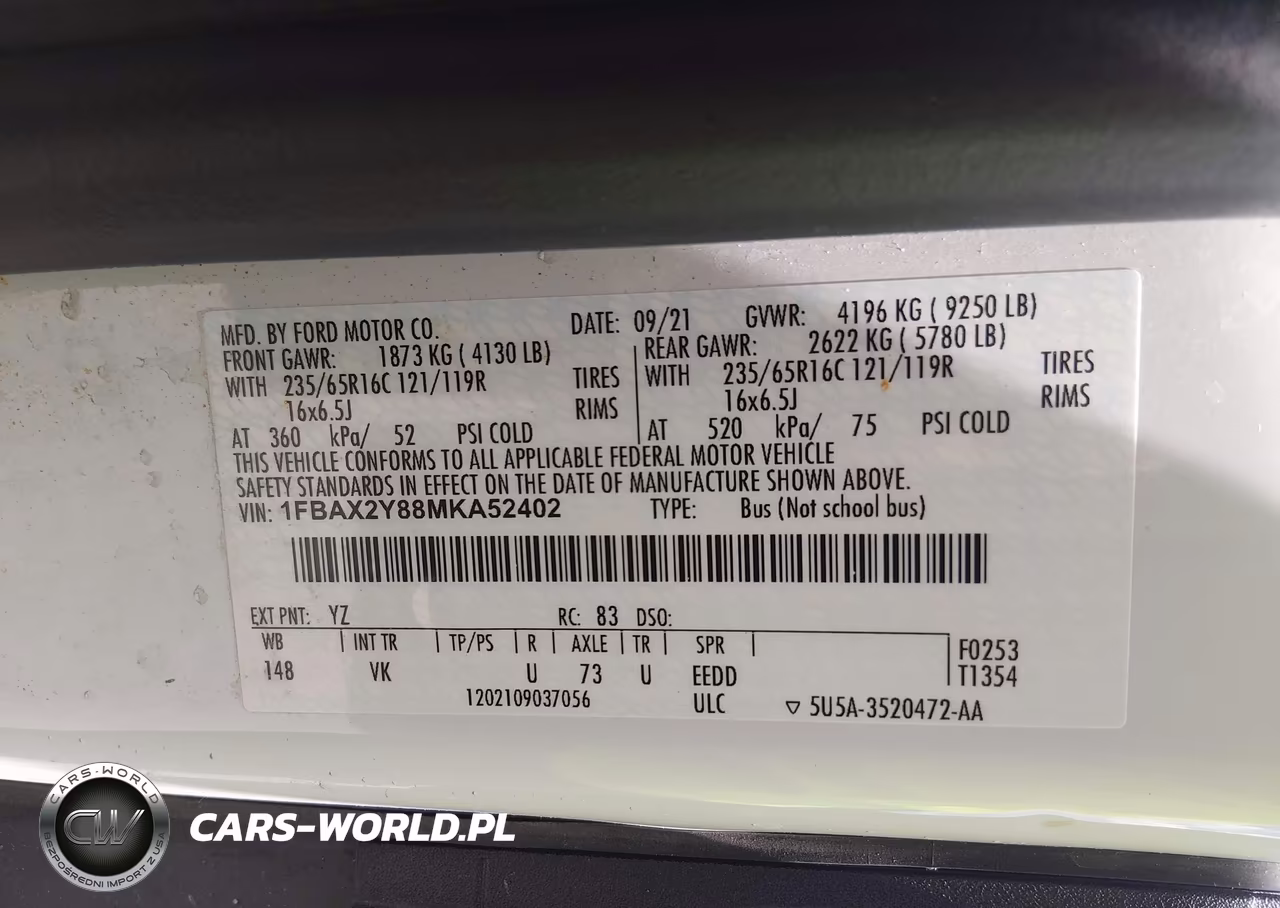 2021 Ford Transit-350 Passenger Van VIN:1FBAX2Y88MKA52402 - 9