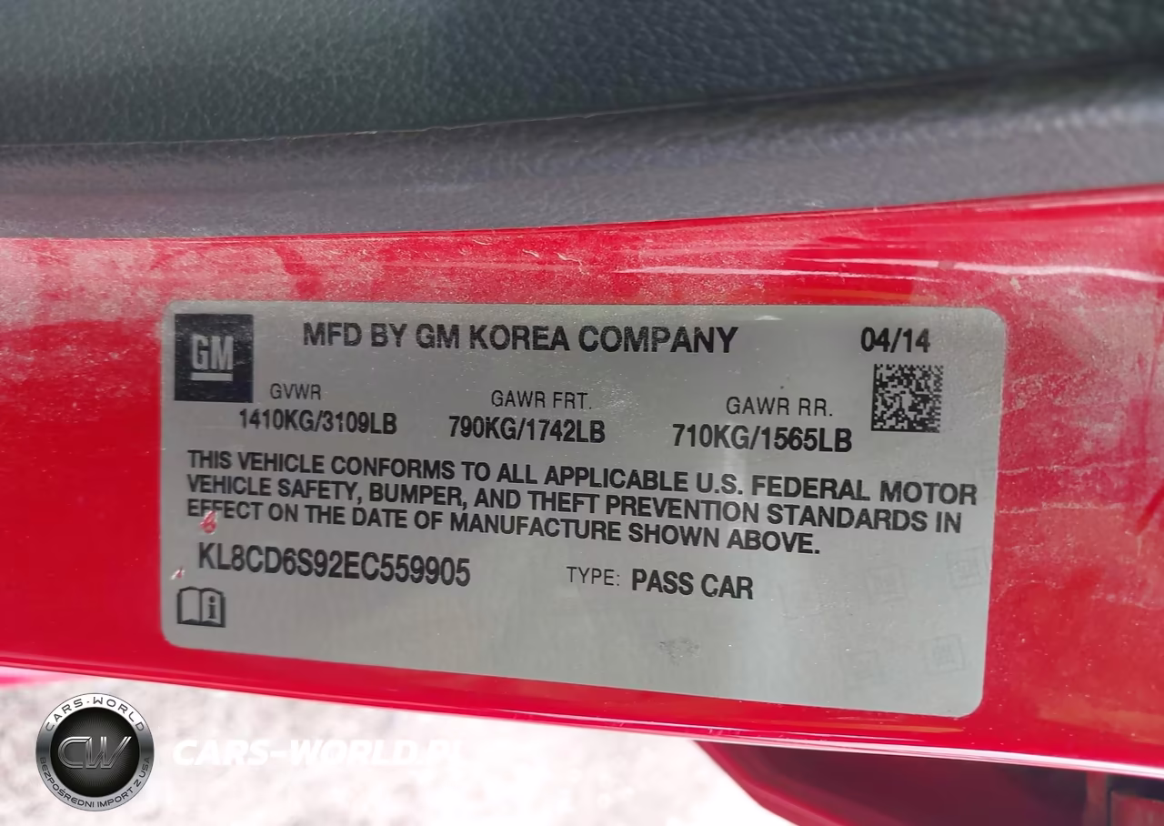2014 Chevrolet Spark 1Lt Auto VIN:KL8CD6S92EC559905 - 9