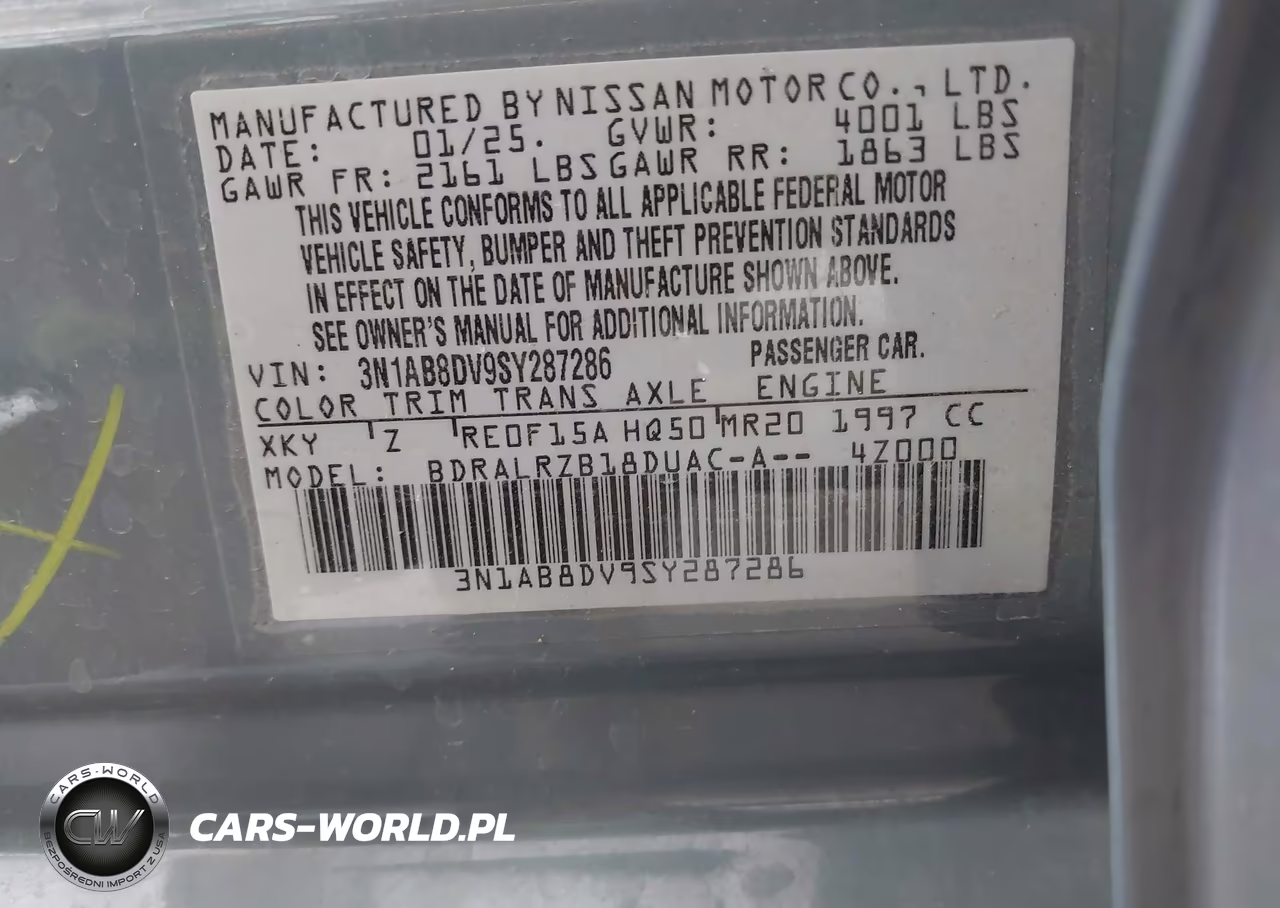 2025 Nissan Sentra Sr VIN:3N1AB8DV9SY287286 - 9