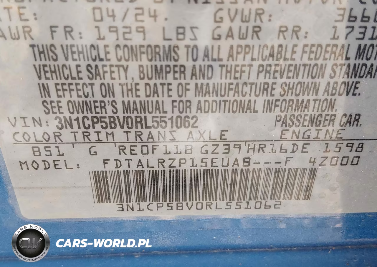 2024 Nissan Kicks S Xtronic Cvt VIN:3N1CP5BV0RL551062 - 9