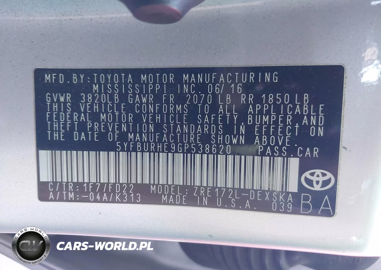 2016 Toyota Corolla S Plus VIN:5YFBURHE9GP538620 - 9