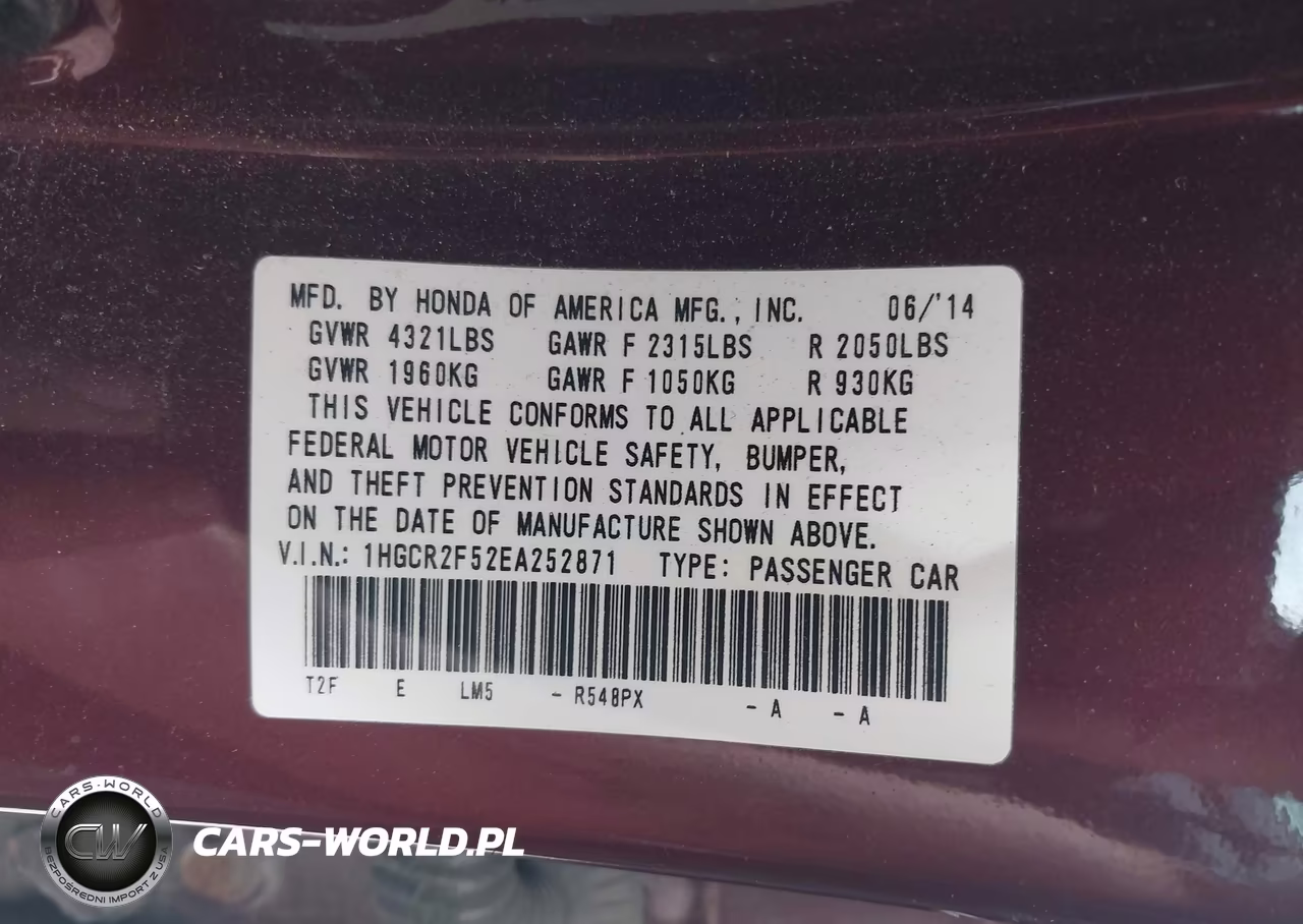 2014 Honda Accord Sport VIN:1HGCR2F52EA252871 - 9