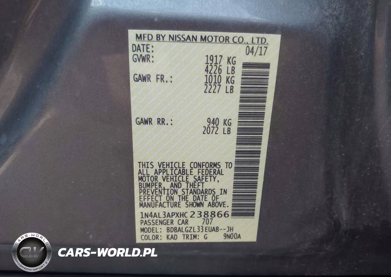 2017 Nissan Altima 2.5 S VIN:1N4AL3APXHC238866 - 9