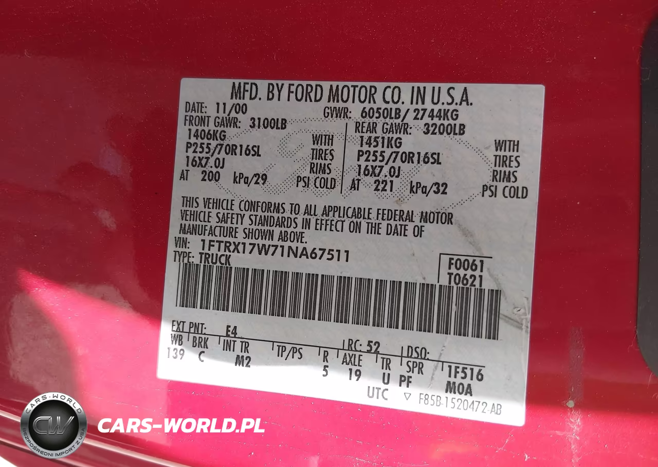 2001 Ford F-150 Lariat-Xl-Xlt VIN:1FTRX17W71NA67511 - 9