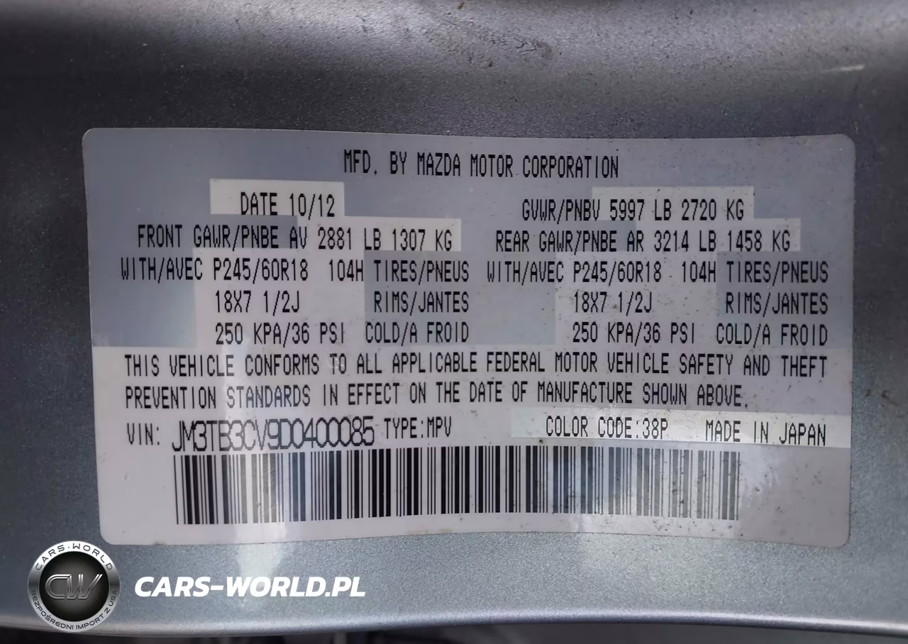 2013 Mazda Cx-9 Touring VIN:JM3TB3CV9D0400085 - 9