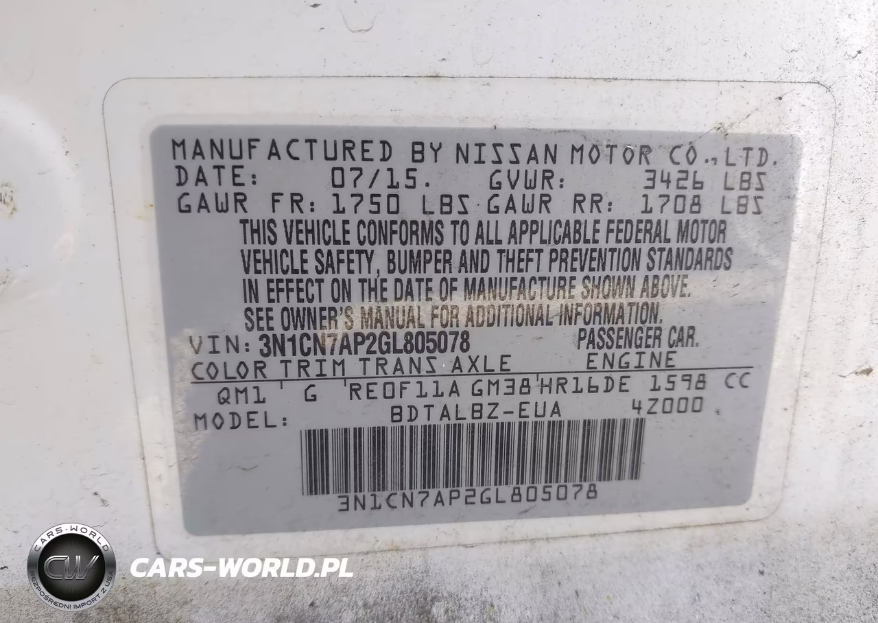 2016 Nissan Versa 1.6 S-1.6 S+-1.6 Sl-1.6 Sv VIN:3N1CN7AP2GL805078 - 9
