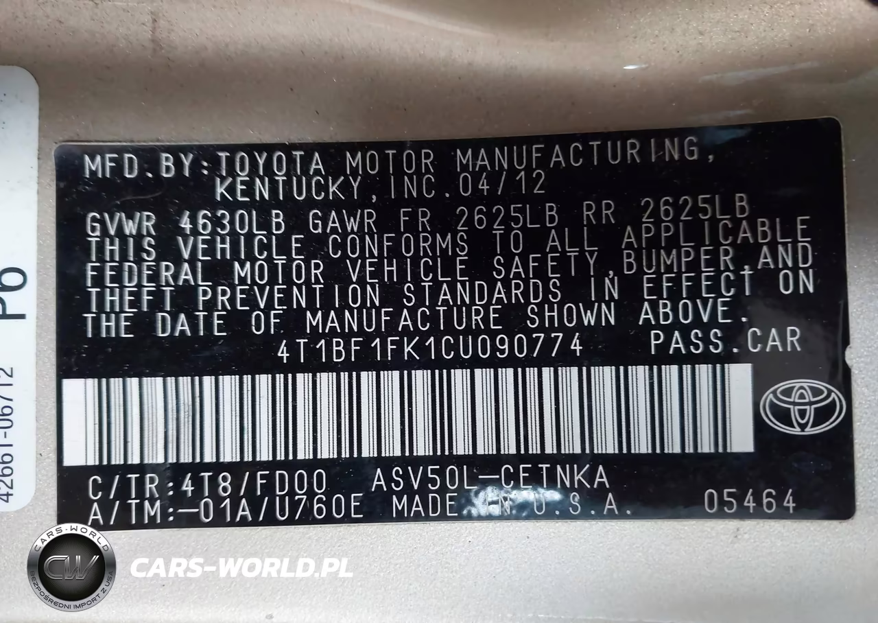 2012 Toyota Camry Le VIN:4T1BF1FK1CU090774 - 9