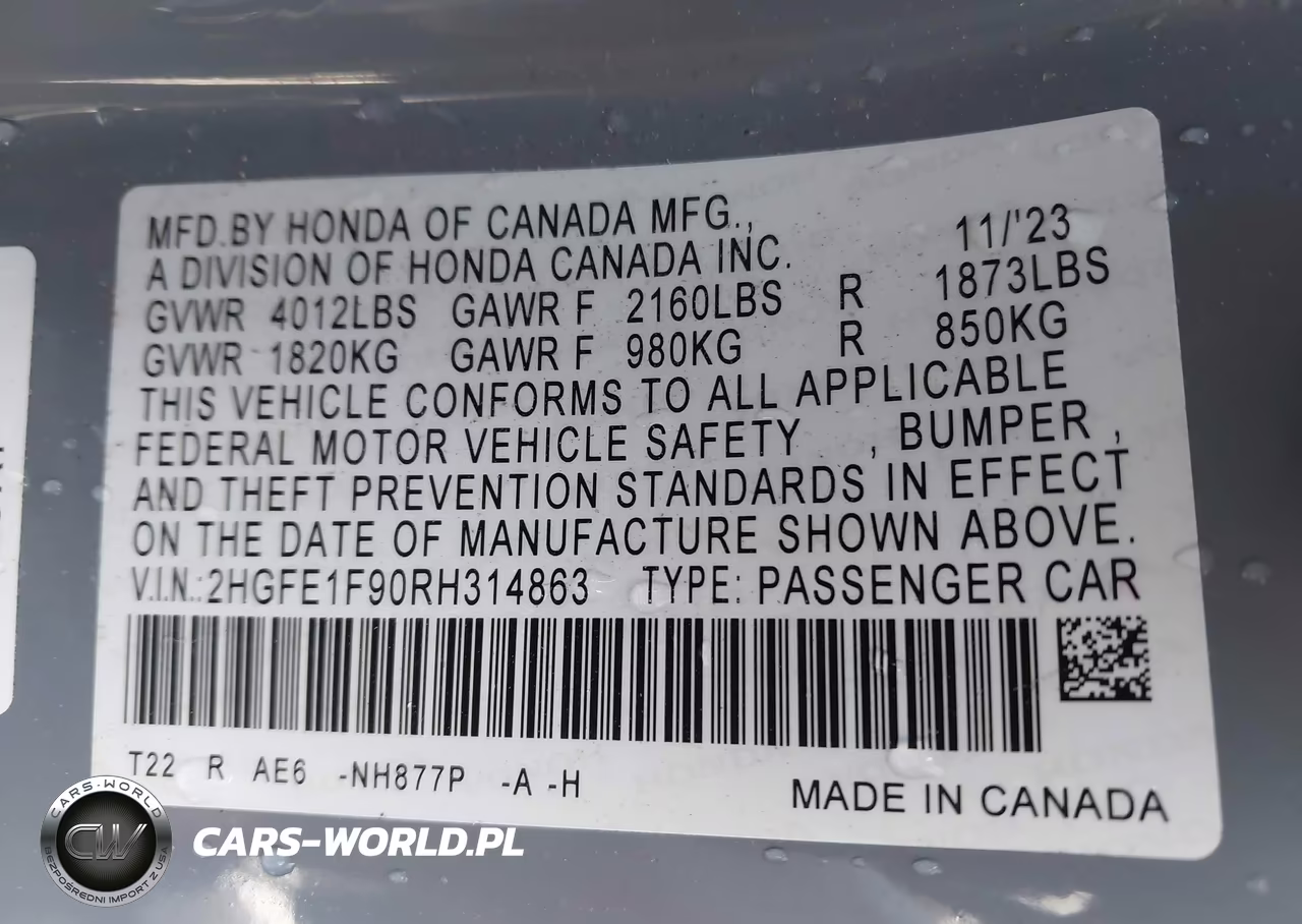 2024 Honda Civic Touring VIN:2HGFE1F90RH314863 - 9