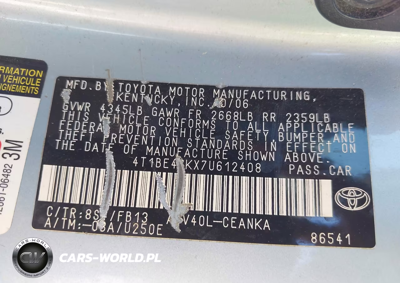 2007 Toyota Camry Le VIN:4T1BE46KX7U612408 - 9
