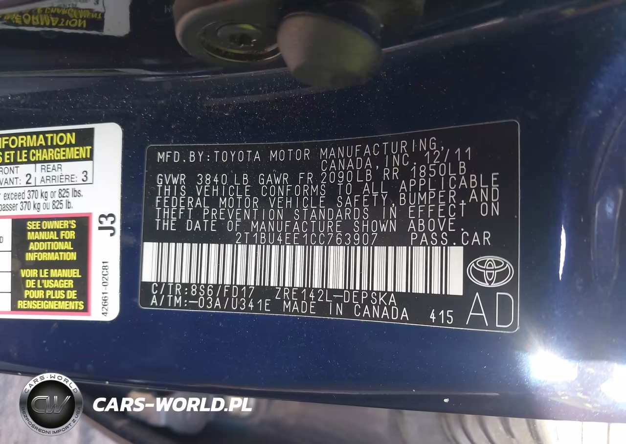 2012 Toyota Corolla S VIN:2T1BU4EE1CC763907 - 9