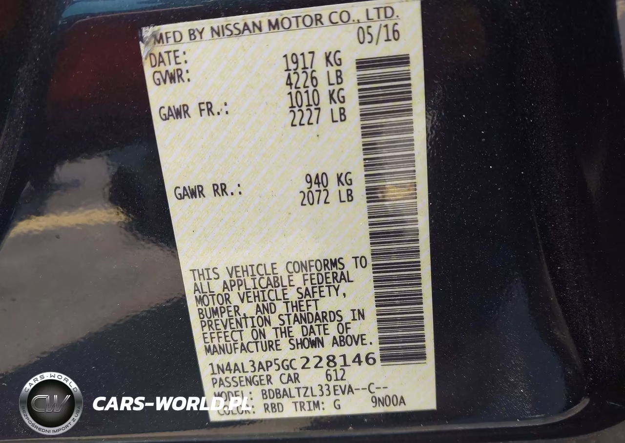 2016 Nissan Altima 2.5 Sl VIN:1N4AL3AP5GC228146 - 9