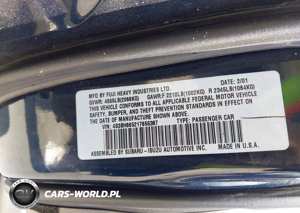 2001 Subaru Outback VIN:4S3BH665217655387 - 9