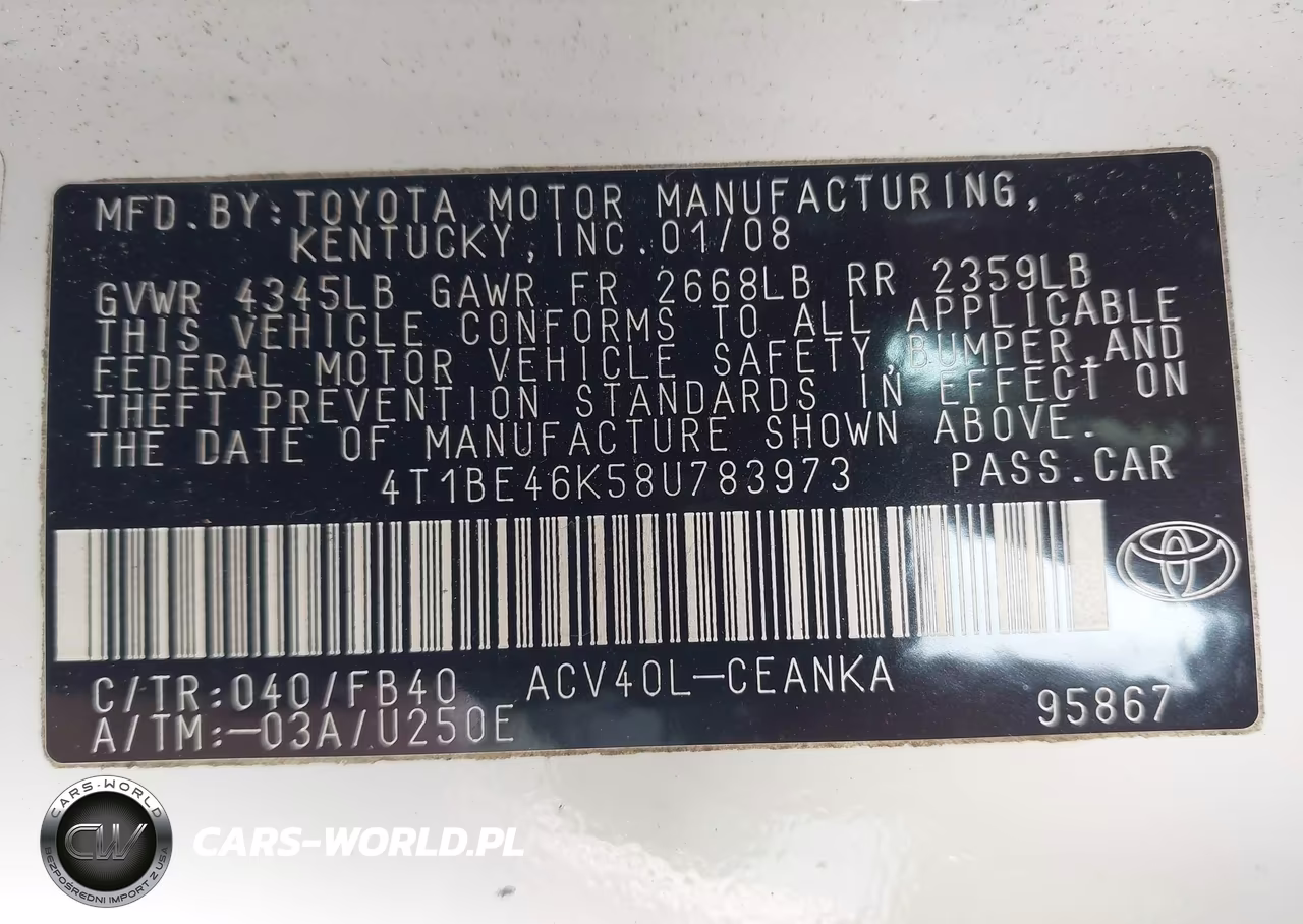 2008 Toyota Camry Le VIN:4T1BE46K58U783973 - 9