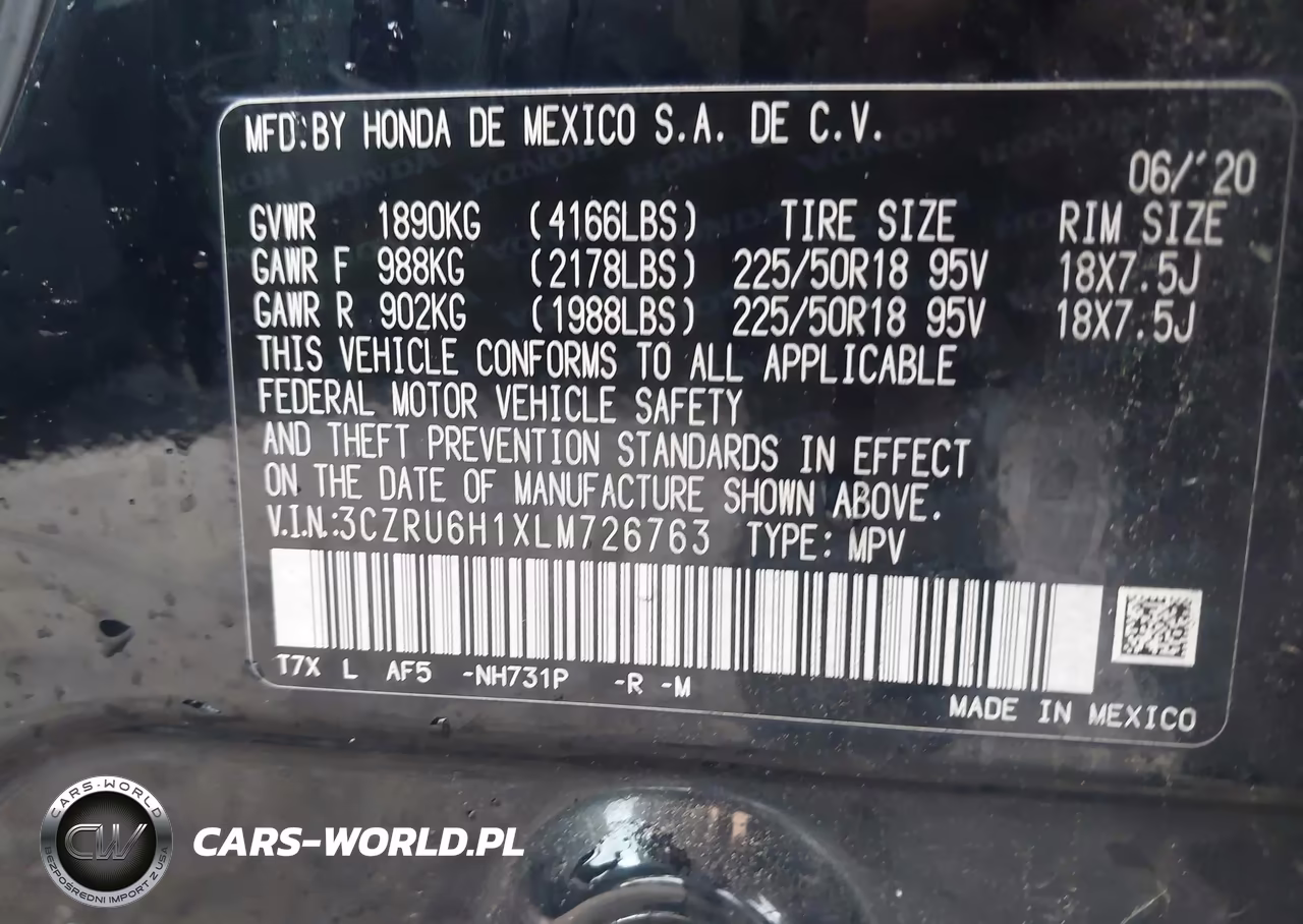 2020 Honda Hr-V Awd Sport VIN:3CZRU6H1XLM726763 - 9