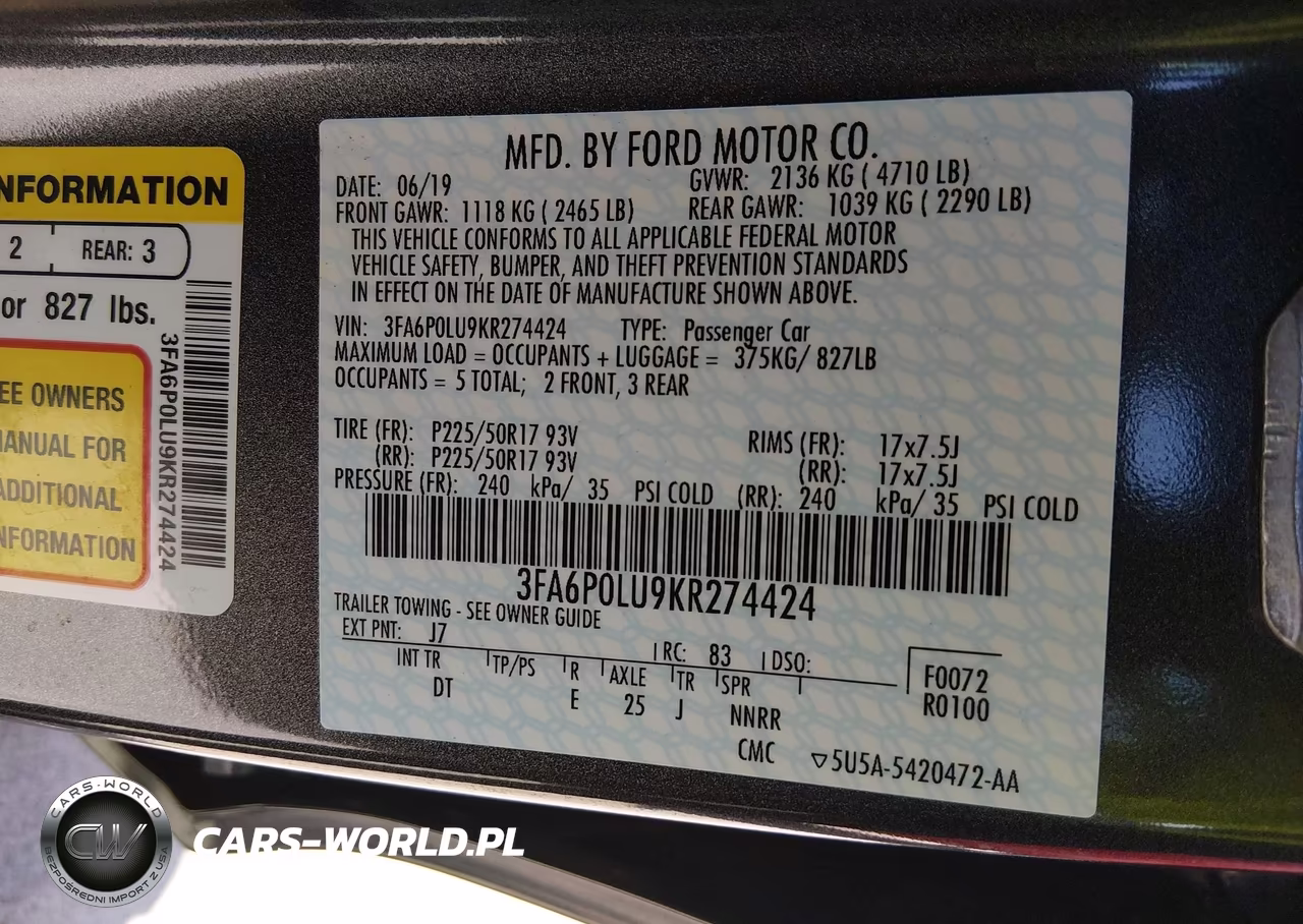 2019 Ford Fusion Hybrid Se VIN:3FA6P0LU9KR274424 - 9
