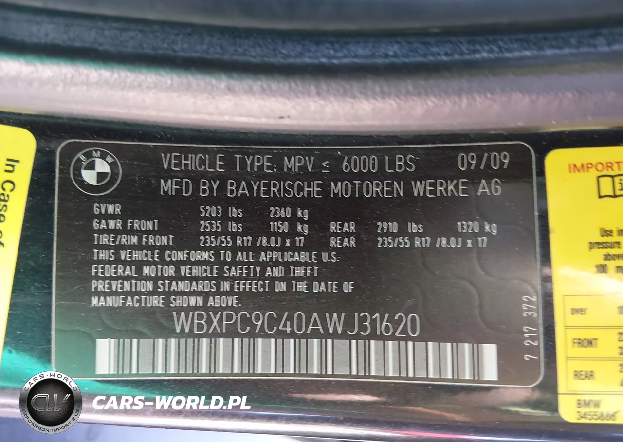 2010 BMW X3 xDrive30I VIN:WBXPC9C40AWJ31620 - 9