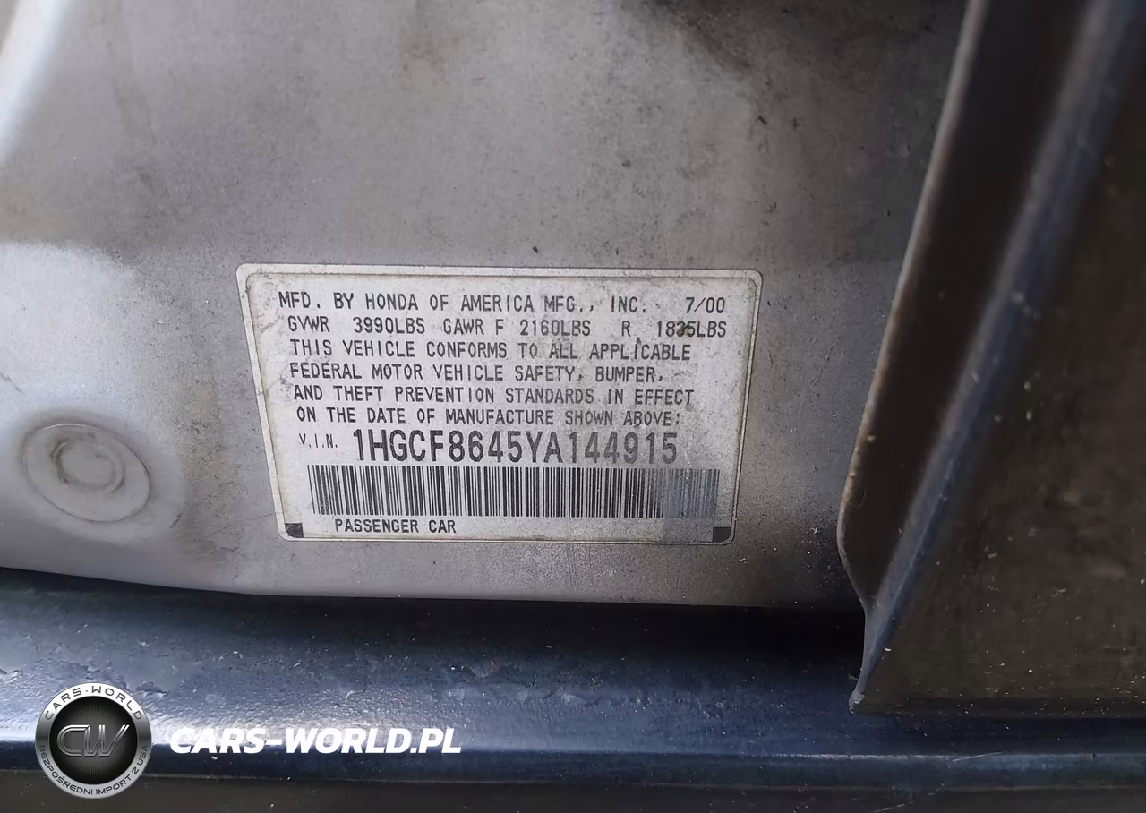 2000 Honda Accord 2.3 Dx VIN:1HGCF8645YA144915 - 9