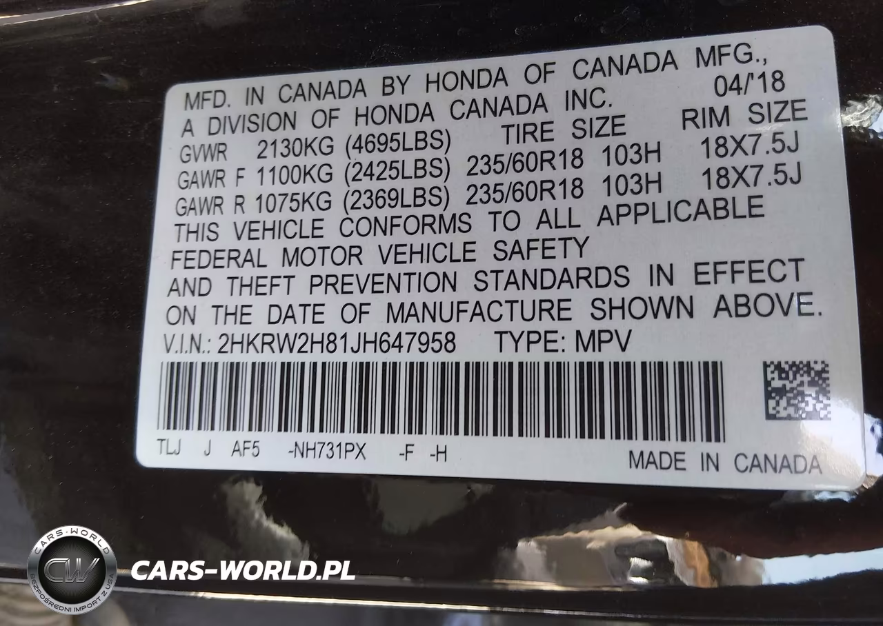 2018 Honda Cr-V Ex-L-Ex-L Navi VIN:2HKRW2H81JH647958 - 9