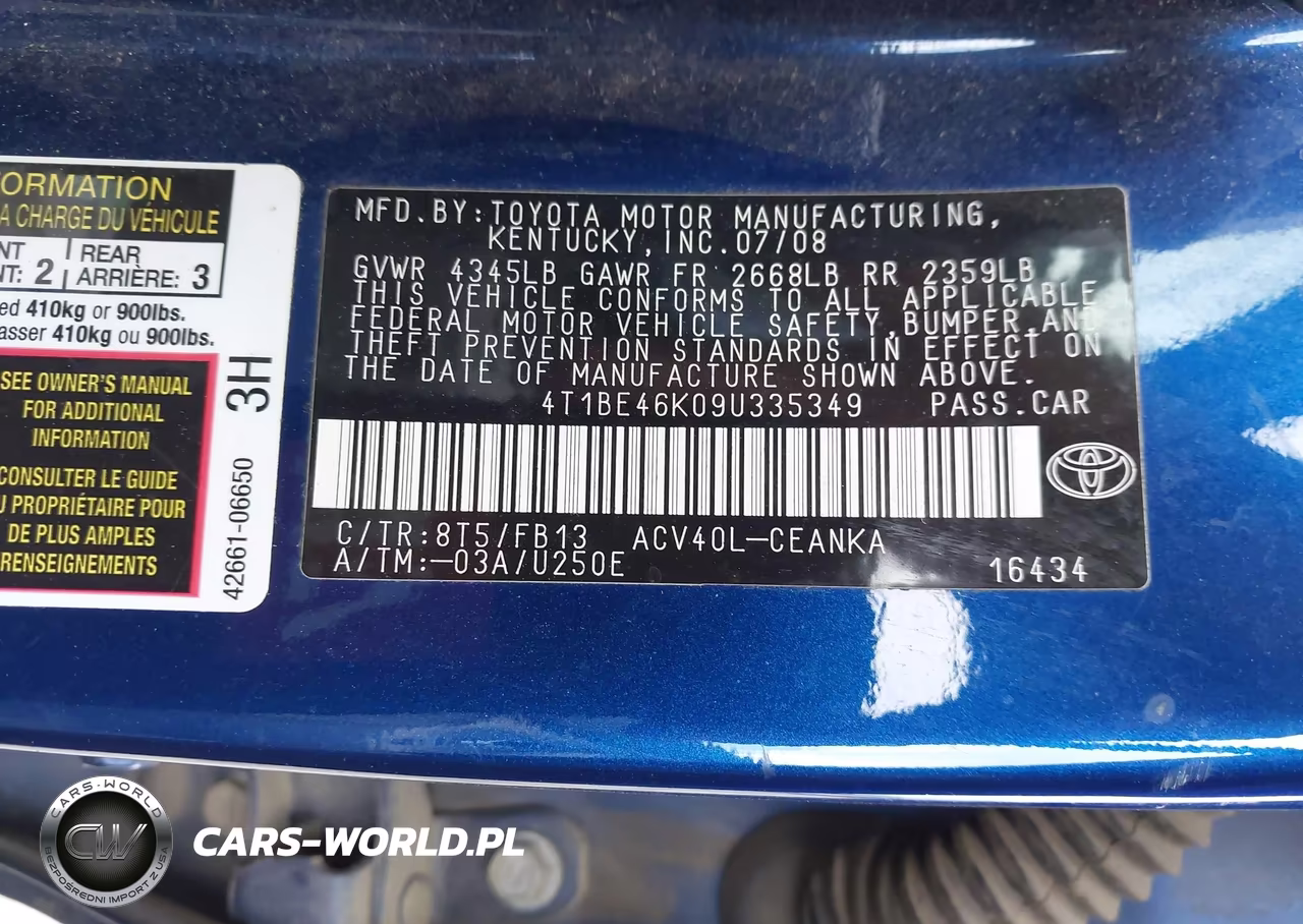 2009 Toyota Camry VIN:4T1BE46K09U335349 - 9