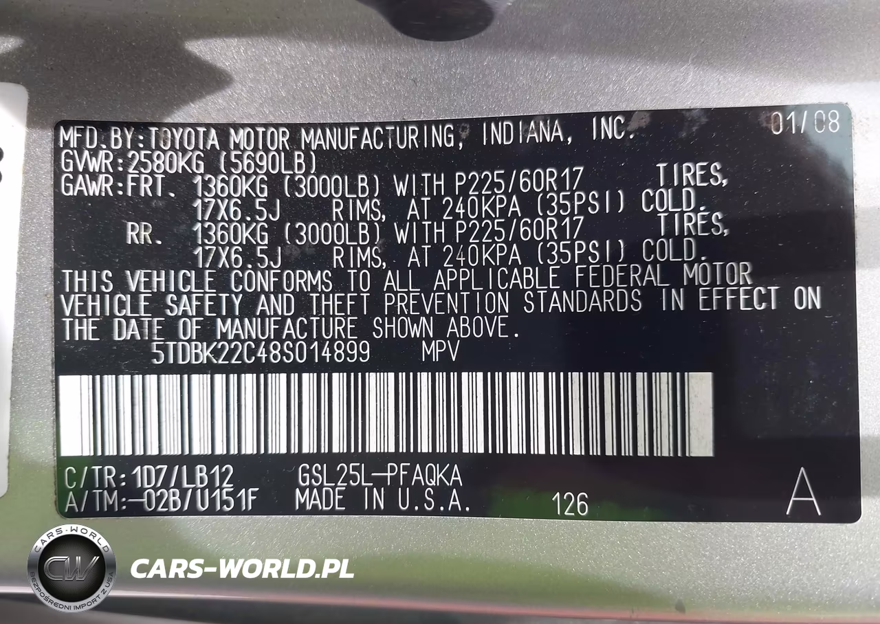 2008 Toyota Sienna Limited VIN:5TDBK22C48S014899 - 9