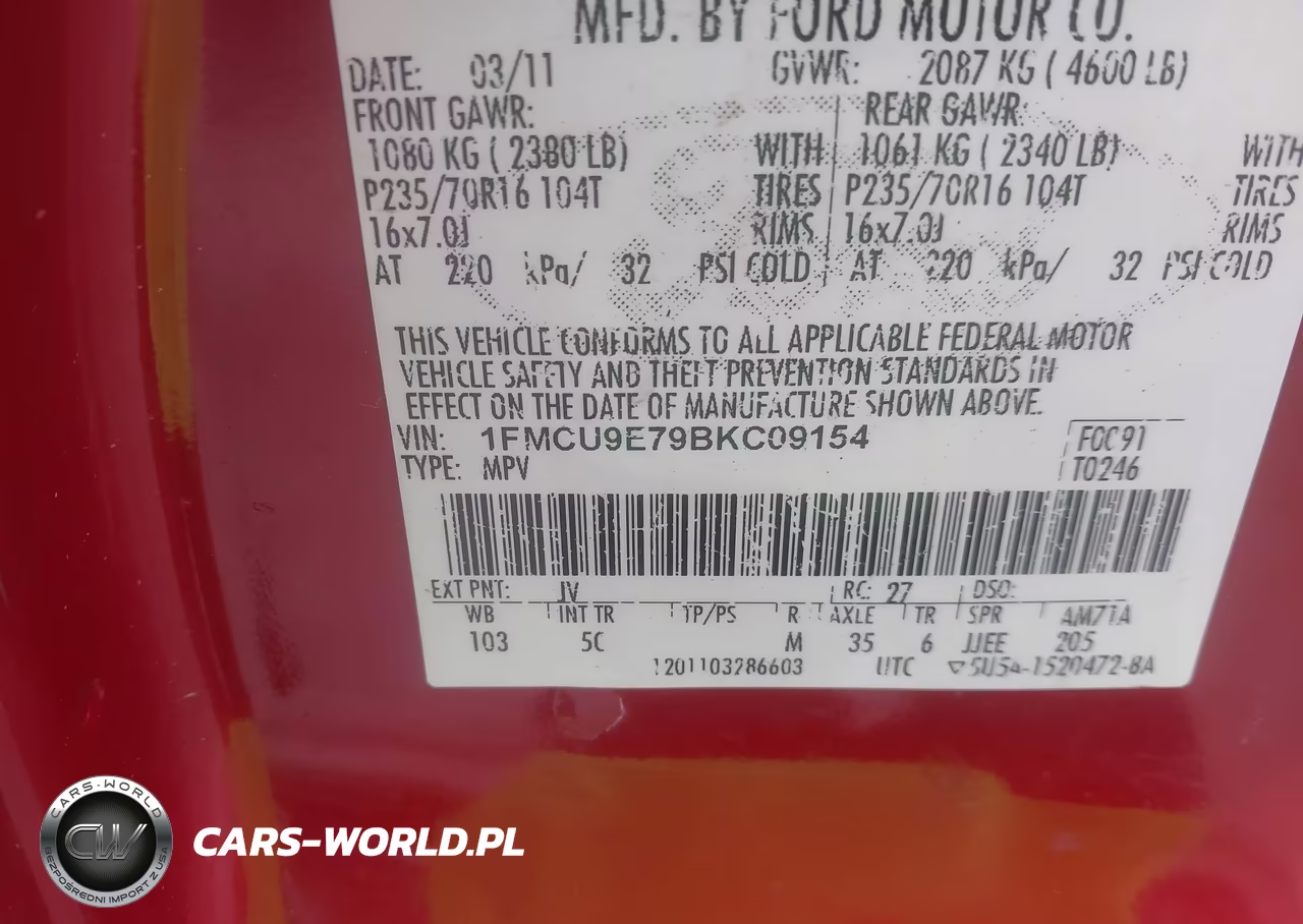 2011 Ford Escape Limited VIN:1FMCU9E79BKC09154 - 9