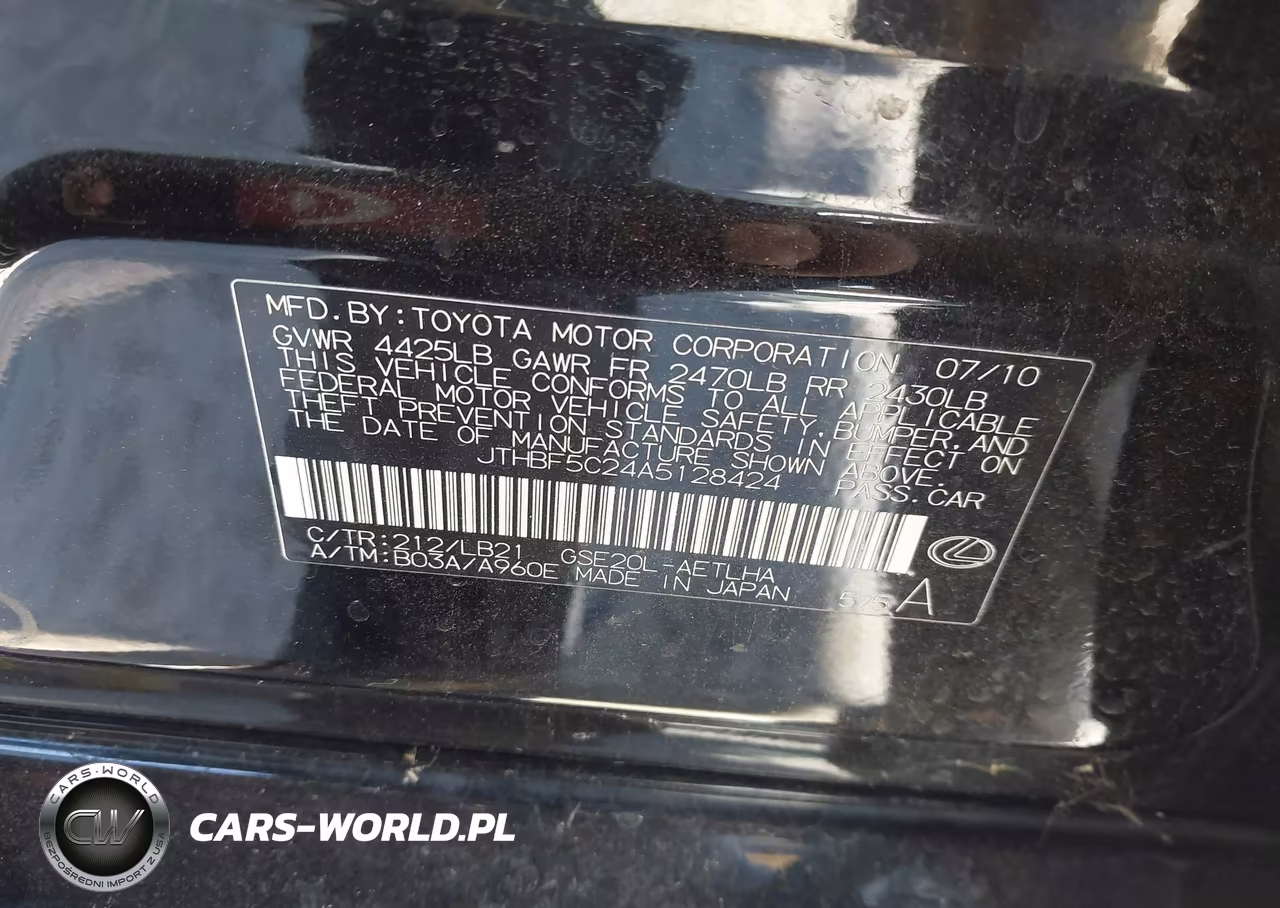 2010 Lexus Is 250 VIN:JTHBF5C24A5128424 - 9