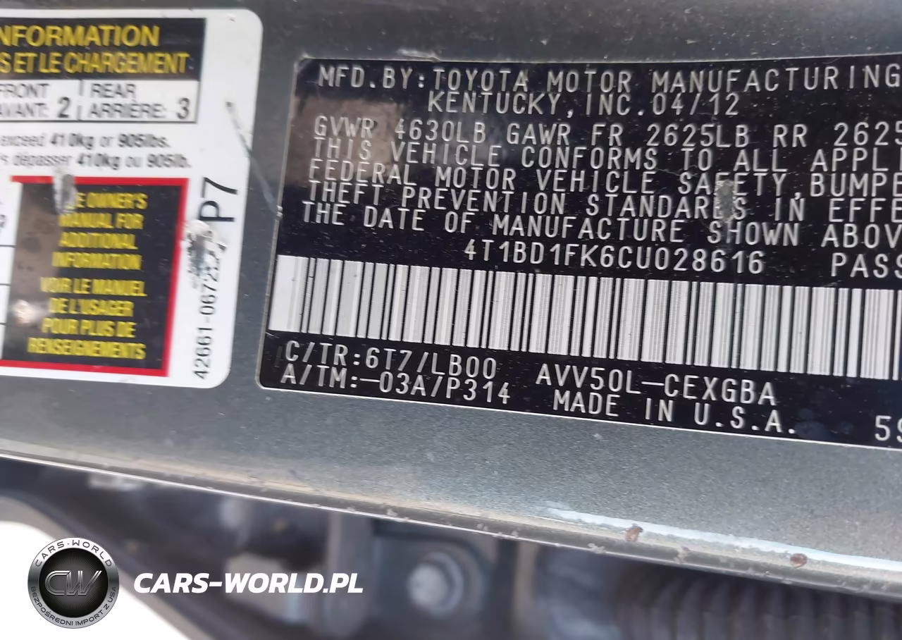 2012 Toyota Camry Hybrid Xle VIN:4T1BD1FK6CU028616 - 9