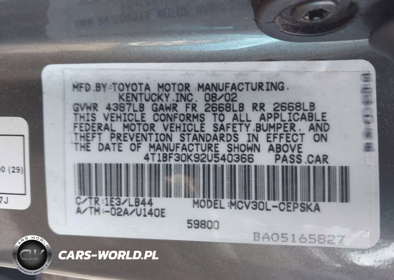 2002 Toyota Camry Se V6 VIN:4T1BF30K92U540366 - 9