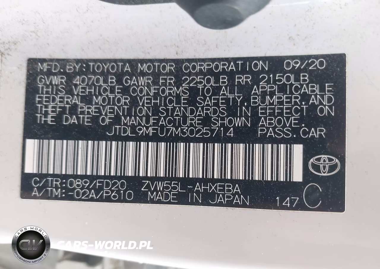 2021 Toyota Prius Le Awd-E VIN:JTDL9MFU7M3025714 - 9