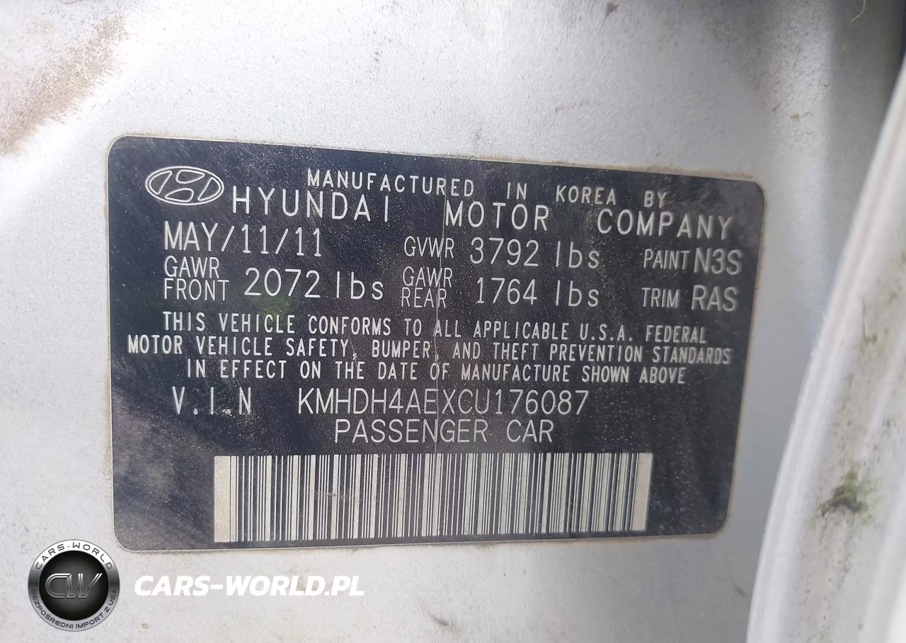 2012 Hyundai Elantra Gls (Ulsan Plant) VIN:KMHDH4AEXCU176087 - 9