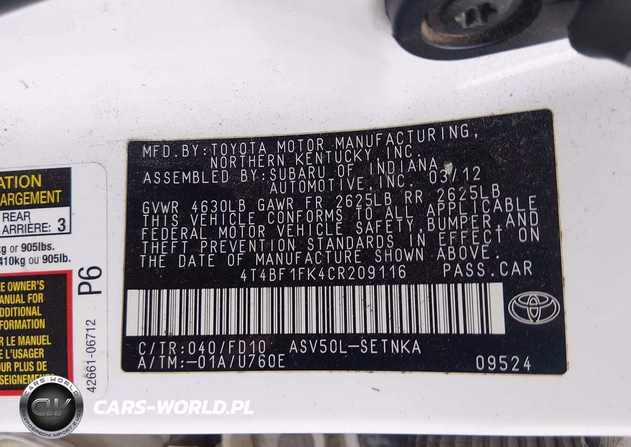 2012 Toyota Camry Le VIN:4T4BF1FK4CR209116 - 9