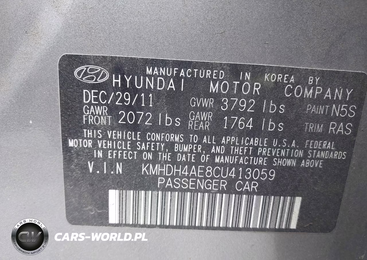 2012 Hyundai Elantra Gls (Ulsan Plant) VIN:KMHDH4AE8CU413059 - 9