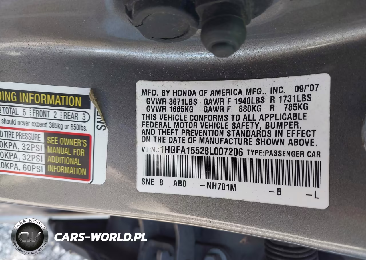 2008 Honda Civic Lx VIN:1HGFA15528L007206 - 9