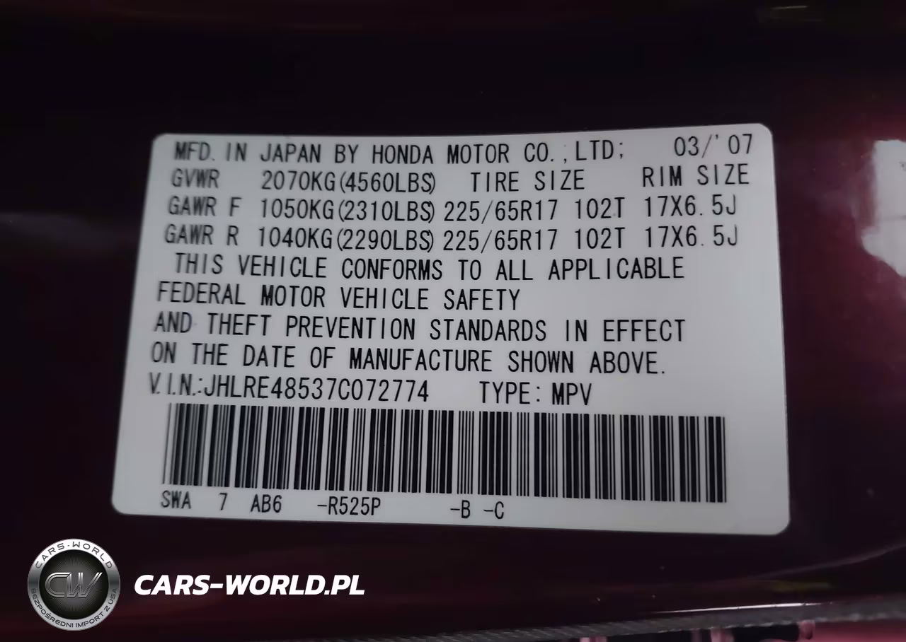 2007 Honda Cr-V Ex VIN:JHLRE48537C072774 - 9